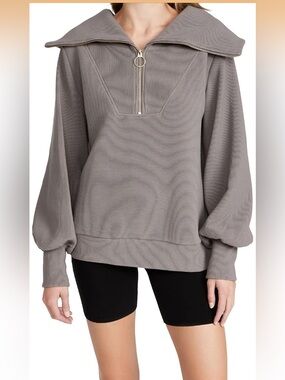 EFAN Zip Collar Pullover Sweatshirt in Taupe size XL